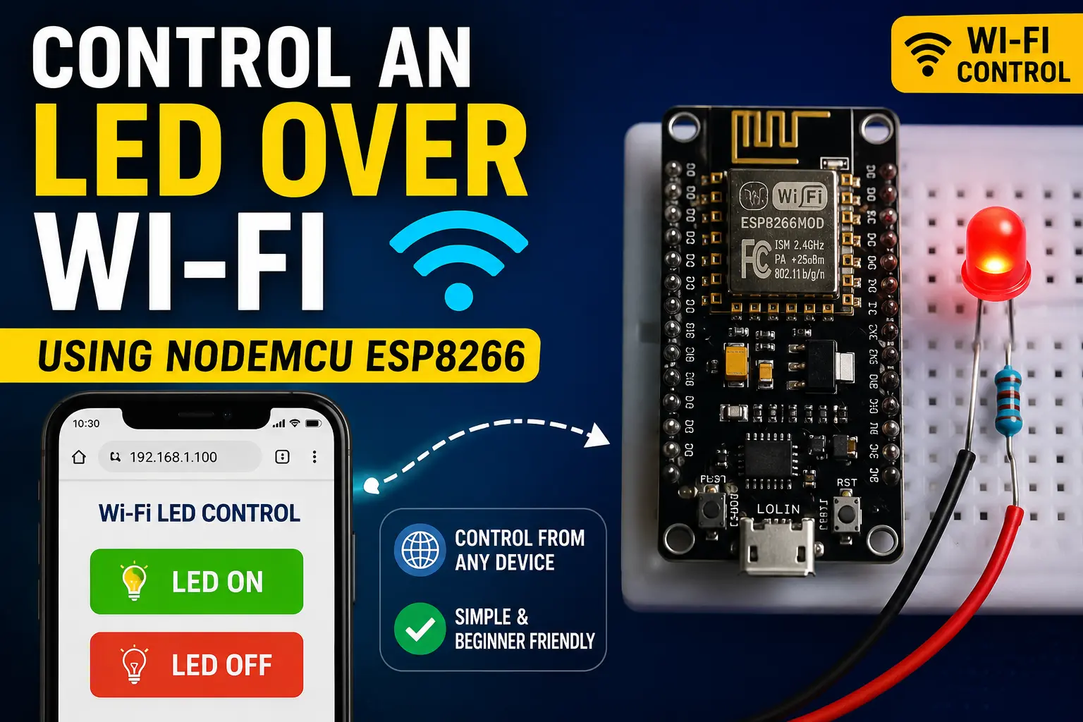 Control an LED Over Wi-Fi Using NodeMCU ESP8266
